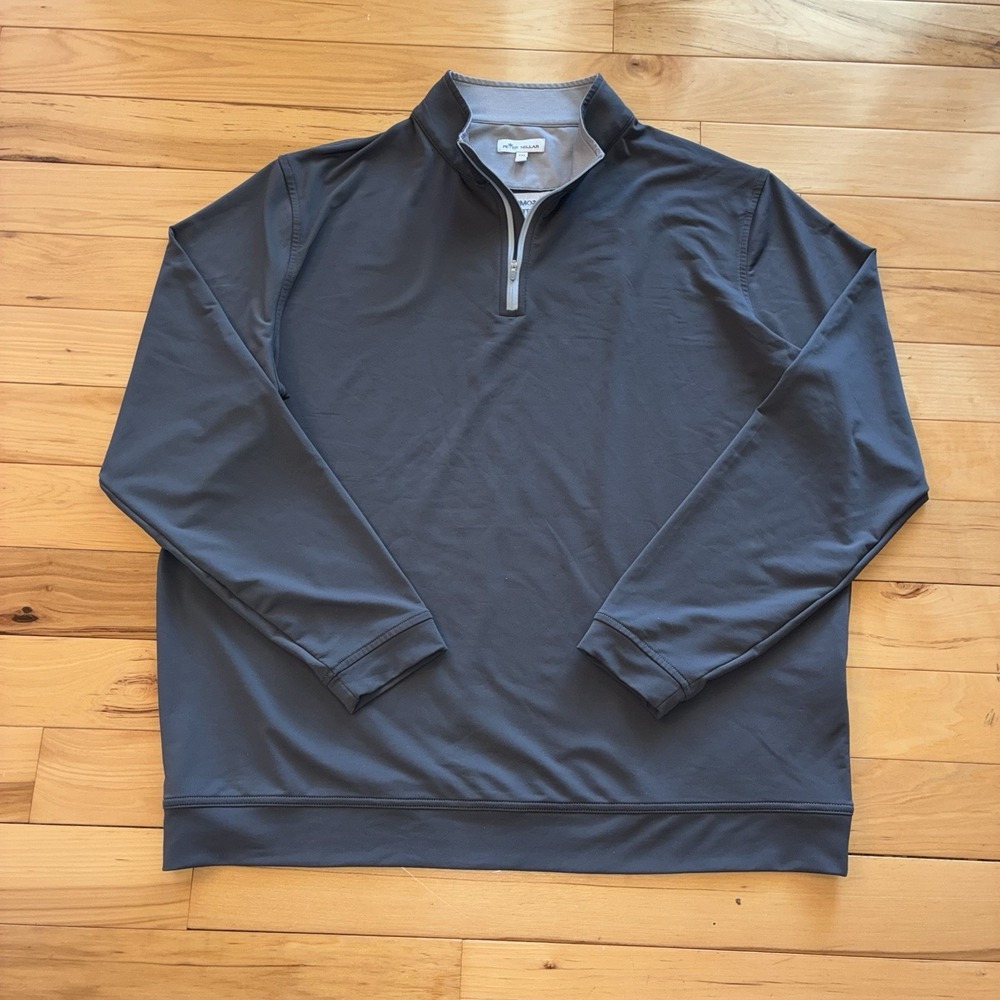 Peter Millar 1/4 Zip Pullover Shirt Mens 2XL Gray Golf Long Sleeve Stretch
